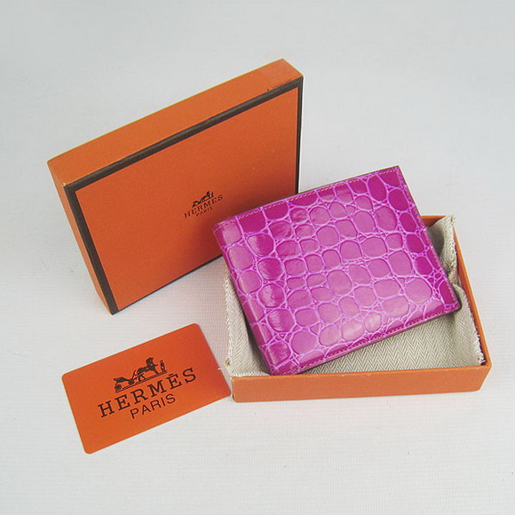 Cheap Replica Hermes Peach Crocodile Veins Bi-Fold Wallet H014